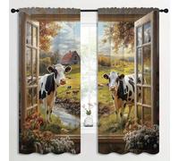 SMXVRC Farm Cow Blackout Window Panels Country Forest Ranch Window Drapes Vintage Floral Decor Thermal Insulated Curtains Panorama Pattern Washable Privacy Drapes for Bedroom, W46.2 x L72 x 2 Panels