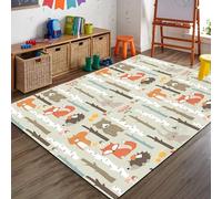 SMXVRC Forest Animals Living Room Carpets, 100x150cm, Cartoon Fox Rabbit Hedgehog Carpet for Mat, Print Fade Resistant Durable Playing Rugs, with Non Slip Backing Easy Clean Rug for Dorm Study Room