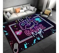 SMXVRC Game Theme Children's Rug, 60x110cm, Game Night Gamer Rugs for Bedroom, Neon Game Controller Winner Indoor Mat, Low Pile Non-Shedding Easy Clean Carpet for Bedside Indoor Dorm