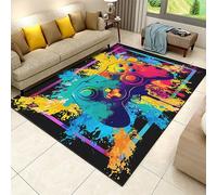 SMXVRC Gaming Rug for Boys Room, 60x110cm, Colorful Game Controller Oil Painting Bedroom Rugs, Machine Washable Easy Clean Gaming Room Decor Mat, No Crease Foldable Playing Mat for Kids Bedroom