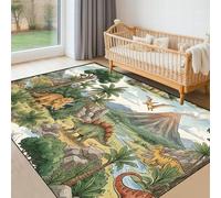 SMXVRC Kids Dinosaur Area Rug, 120x180cm, Jungle Volcano Dino Educational Floor Carpet for Playroom, Soft Low Pile Pet Friendly Printed Carpets for Boys Kids Room