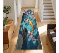 SMXVRC Koi Carp Carpet Runners, 60x180cm, Summer Lotus 3D Pool Fish Art Rug Runners for Hallways, Fade Resistant Durable Non-Slip Throw Rugs, Reduce Noise Soft Breathable Mat for Floor Kitchen