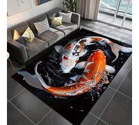 SMXVRC Koi Fish Print Indoor Carpet, 60x110cm, Modern Chinese Lucky Fish Living Room Rug, Soft Cozy Entryway Welcome Mat, Machine Washable Low Pile Shed Resistant Rugs for Bedside Study Room