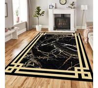 SMXVRC Luxury Black Gold Bedroom Rug, 60x110cm, Modern Black Gold Marble Floor Carpet, Easy Clean Durable Anti-Slip with Non Slip Backing Dirty Resistant Area Rugs for Front Porch Study Room