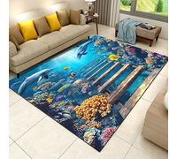 SMXVRC Marine Animal Indoor Carpet, 60x110cm, Dolphin Tropical Fish Coral Area Rugs, 3D Undersea Creature Printed Carpets, Cozy Low Pile Shed Resistant Easy Clean Rugs for Sofa Living Room