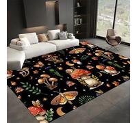 SMXVRC Mushroom Print Area Rugs, 60x90cm, Gothic Moth Moon Rugs for Living Room, Washable Anti-Skid Soft Low Pile Rug, Thin Breathable Low Pile Easy Clean Carpet for Office Entryway Bedroom