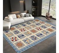SMXVRC Nautical Theme Area Rug for Living Room, 120x180cm, Coastal Anchor Rudder Lighthouse Rugs for Bedroom, Machine Washable Playing Mat, Soft Low Pile Washable Carpet for Family Floor