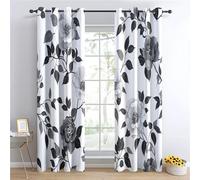 SMXVRC Peony Blackout Curtains Modern Black White Flowers Leaves Bedroom Window Curtains Thermal Insulated Panorama Pattern Interior Decor Eyelet Curtain for Dining Room, W46.2 x L72 x 2 Panels