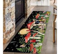 SMXVRC Red Mushroom Runner Rug, 60x120cm, Gothic Forest Butterfly Moon Entrance Carpet, Thin Low Pile Breathable Absorbent Carpets, Non-Shedding Durable Pet Friendly Mat for Patio Kitchen Floor