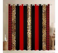 SMXVRC Sexy Leopard Blackout Curtains, W66 x L90 x 2 Panels, Red Black Stripe Checkerboard Window Drapes, 2 Panels Set Top Grommet Interior Decor Room Darkening Privacy Drapes for Bedroom Living Room