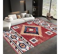 SMXVRC Southwestern Rustic Area Rugs, 180x230cm, Rustic Native Red Print Runner Rug, Soft Durable Dirty Resistant Carpets, with Non Slip Backing Machine Washable Mat for Porch Dining Room