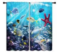 SMXVRC Underwater World Eyelet Curtains Starfish Tropical Fish Thermal Insulated Curtain Blue Ocean Animals Room Darkening Interior Decor Window Drapes for Boys Girls Room, W46.2 x L54.3 x 2 Panels