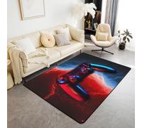 SMXVRC Video Game Controller Area Carpet, 100x150cm, Red Blue Lightning 3D Gamepad Living Room Rug, with Non Slip Backing Breathable Low Pile Rugs, Dirty Resistant Machine Washable Mat for Boys
