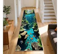 SMXVRC Visual Illusion Underwater World Carpet Runners, 60x120cm, Ocean Tropical Fish Green Seaweed Durable Rug, Underwater Rock Ecosystem Non-Skid Carpets, Cozy Breathable Rugs for Living Room