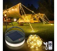 SMY Lighting 4 in 1 Solar Camping String Lights, 72.2Ft Ultra Long String with 220LEDs, Solar Powered and USB Rechargeable Light with Remote Control, Portable Camping Light for Hiking, Decorations
