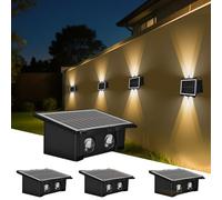 SMY Lighting 4Pack Bright 2LED Solar Fence Lights Outdoor, Dual Light Up and Down Lights, Auto On/Off, IP65 Waterproof Solar Wall Light, Warm White Solar Powered Fence Light for Patio Pathway