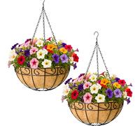 SMYAXUNW 12 Inch Hanging Planters 2 Pack Round Metal Baskets with Coco Liners for Indoor Outdoor Gardens Porch Patio Decor Farmhouse Country Style Garden Decor