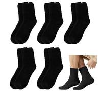 SMYJDMM Black Fluffy Socks, 5 Pairs/10 Pcs Plush Coral Fleece Socks, Winter Warm Thick Soft Fuzzy Socks for Women & Men, Cozy Fleece Slipper Socks for Sleeping/Home