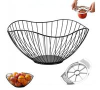 SMYJDMM Black Wire Fruit Basket, 26 x 12cm Large Wire Fruit Bowl | Modern Fruits Bowl with Apple Corer for Kitchens Storage Bread Vegetables Snacks Potpourris Banana
