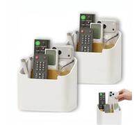 SMYJDMM Remote Control Holder, 2 Pcs TV Remote Holder, 4.61 x 5.71 x 3.54 inches Desk Organiser with Compartments for TV Receiver DVD 4K Stick & Blu-ray Remotes Controls (White)