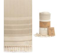 Smyrna Aegean Series Original Turkish Beach Towel | 100% Cotton, Prewashed, 180 x 90 cm | Peshtemal and Turkish Bath Towel for SPA, Beach, Pool, Gym and Bathroom (Beige)