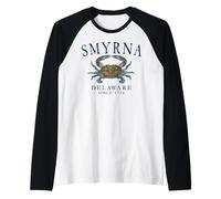 Smyrna Delaware Crab Town Since 1716 Navy Blue Letters Raglan Baseball Tee