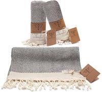 SMYRNA TURKISH COTTON Herringbone Series Hand Towel - Set of 2 | 40x100cm | 100% Turkish Cotton | Hair Towels, Soft Washcloths for Bathroom & Kitchen | Don't Shrink |Premium Luxury - Grey