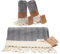 SMYRNA TURKISH COTTON Herringbone Series Hand Towel - Set of 2 |40x100cm| 100% Turkish Cotton | Hair Towels, Soft Washcloths for Bathroom & Kitchen | Don't Shrink|Premium Luxury-Dark Grey