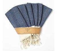 SMYRNA TURKISH COTTON Herringbone Series Small Hand Towels - Set of 6 | 30 x 30 cm | 100% Turkish Cotton | Soft Wash Cloths, Drying Up Cloths, Re-usable Face Cloths | Luxury Mini Towel Set - Azure
