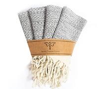 SMYRNA TURKISH COTTON Kitchen Dish Towels Pack of 4 | 100% Natural Cotton, 30x66 cm | Machine Washable Wash Cloths | Soft, Absorbent, Prewashed and Quick Dry Turkish Dish Towels (Gray)
