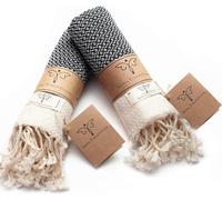 SMYRNA TURKISH COTTON Original Series Hand Towel - Set of 2 |40x100cm| 100% Turkish Cotton | Hair Towels, Soft Washcloths for Bathroom & Kitchen | Don't Shrink|Premium Luxury - Black