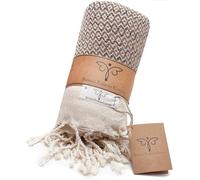 SMYRNA TURKISH COTTON Original Series Throw Blanket 100% Cotton|Large 127x152cm Wearable Cosy Blanket|Made in Turkey|Machine Washable|Premium Luxury Striped Bath Towel&Picnic Rug-Latte