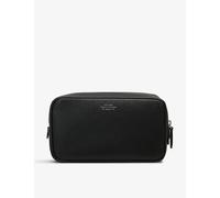 Smythson Black Panama Branded Leather Washbag 12x21.5x9.5cm