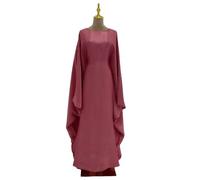 SMYTJSYC Ramadan Eid Satin Batwing Butterfly Abaya Dubai Luxury Muslim Maxi Kaftan Dress Abayas For Women Robe-Brick Red-Size 1
