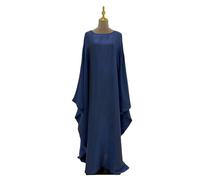 SMYTJSYC Ramadan Eid Satin Batwing Butterfly Abaya Dubai Luxury Muslim Maxi Kaftan Dress Abayas For Women Robe-Dark Blue-Size 1