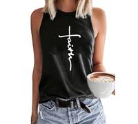 SMYTJSYC Women'S Summer Cross Faith Print Large Casual Sleeveless Loose Tank Top T-Shirt Camisole Tops-Bx38-Shi Zi Jia-M