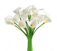 SMZhomeone 10 Pcs PU Faux Calla Lily Artificial Flowers Bouquet 35 Cm For Wedding Centerpieces Home Garden Vase Decoration White Yellow Orange Pink Red Blue Purple(White)