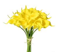SMZhomeone 10 Pcs PU Faux Calla Lily Artificial Flowers Bouquet 35 Cm For Wedding Centerpieces Home Garden Vase Decoration White Yellow Orange Pink Red Blue Purple(Yellow)