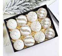 SMZhomeone 12PCS 8CM Christmas Tree Balls Glittering Ornaments - Flocked Baubles for Holiday Decoration in White Royal Blue Red Wine Red Dark Green Brown(XM0167S - White)