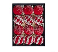 SMZhomeone 12PCS 8CM Christmas Tree Balls Glittering Ornaments - Flocked Baubles for Holiday Decoration in White Royal Blue Red Wine Red Dark Green Brown(XM1S-9PCS red)