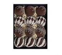 SMZhomeone 12PCS 8CM Christmas Tree Balls Glittering Ornaments - Flocked Baubles for Holiday Decoration in White Royal Blue Red Wine Red Dark Green Brown(XM0167S - Brown)