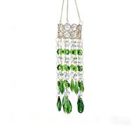 SMZhomeone 15.7-Inch Gemstone Sun Catcher With Double-Layer Metal Top And Vibrant Waterfall Strands For Elegant Window, Balcony, Or Garden Decoration(green)