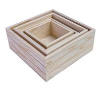 SMZhomeone 4-Pack Wooden Storage Boxes Modern Square Succulent Organizer Trays for Home Decor Crafts Small Items Lightweight Sturdy Beige 10-18cm(4PCS)