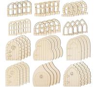 SMZhomeone 48 Pcs Mini Fairy Doors And Windows Wooden Fairy Garden Door Kit For Personalized Crafting And Home Decor(retro style)