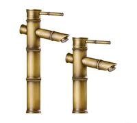SMZhomeone Antique Brass Basin Faucet Single Handle Hot Cold Mixer Tap Brushed Finish Deck Mount for Bathroom Kitchen Sink Vanity Renovation Projects(L)