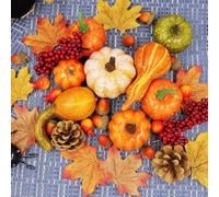 SMZhomeone Autumn Home Decor Set 50Pcs - Mini Pumpkins Pine Cones Leaves For Thanksgiving Halloween Christmas Table Fireplace Mantel Harvest Decorations PVC