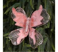 SMZhomeone Christmas Butterfly Picks Decorative Ornaments For Tree & Home Decor - 6 Colors Red Gold Pink Green White Rose Gold 22X20cm Fabric Holiday Festive Decoration(Rose of gold)