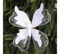 SMZhomeone Christmas Butterfly Picks Decorative Ornaments For Tree & Home Decor - 6 Colors Red Gold Pink Green White Rose Gold 22X20cm Fabric Holiday Festive Decoration(White)
