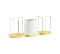 SMZhomeone Coffee Cup Holder Organizer With Wooden Base And Metal