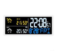 SMZhomeone Digital Lcd Wall Clock With Indoor Outdoor Temperature And Humidity Display, Remote Sensor, Alarm Function, White, 20.2X2X8.1 Cm, For Home Or Office